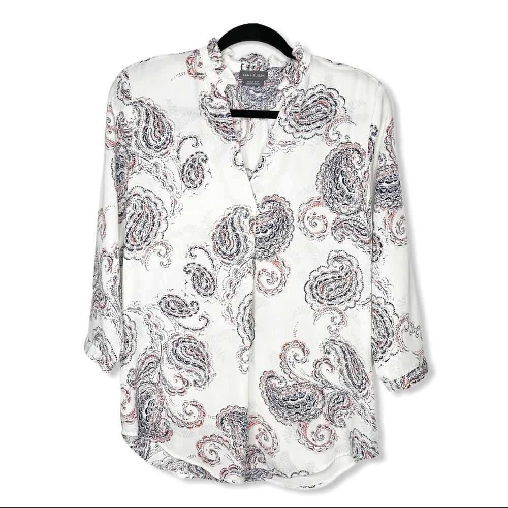 VAN HUSEN / white paisley button front blouse / XS